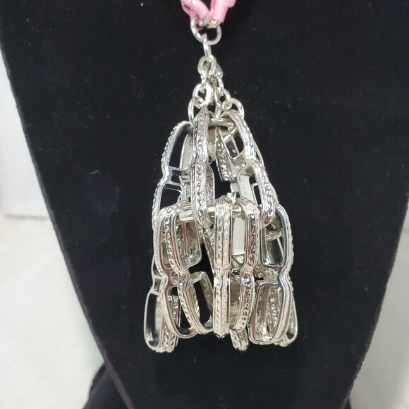 Banana Republic Pink Fabric with Silver Chain and Chunky Silver Dome Tassel Neck - Picture 4 of 9